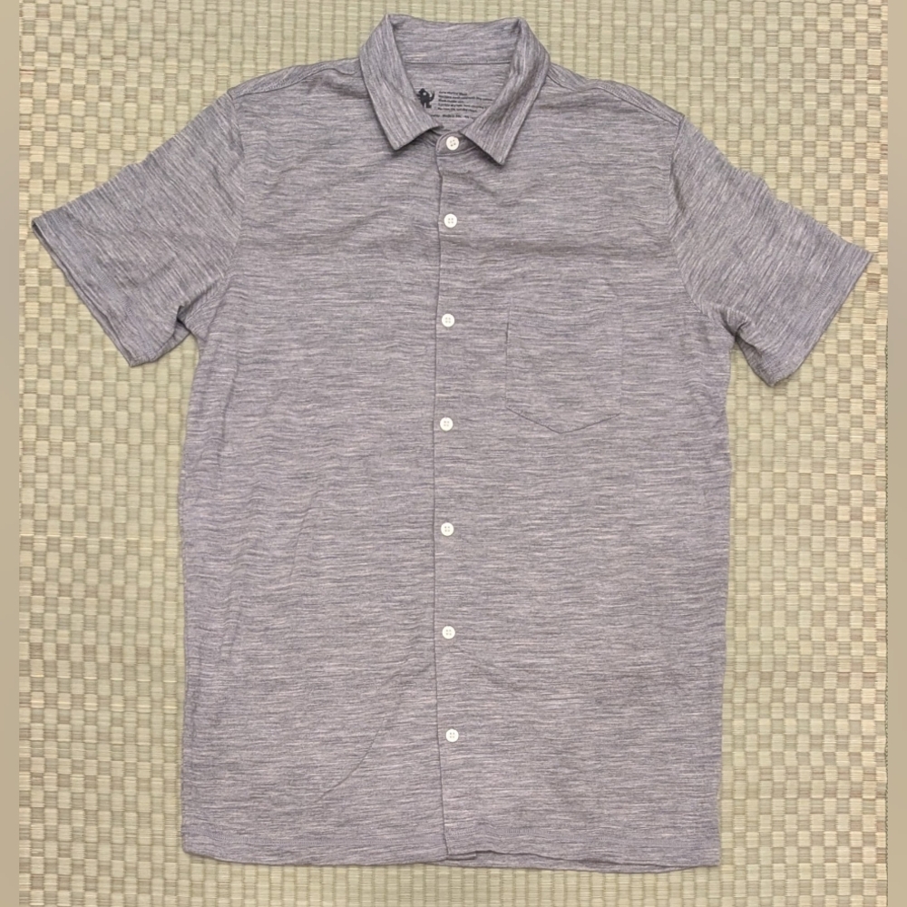 Woolly 100% Merino Wool Short Sleeve Button Up Shirt Gray Men's Size Small